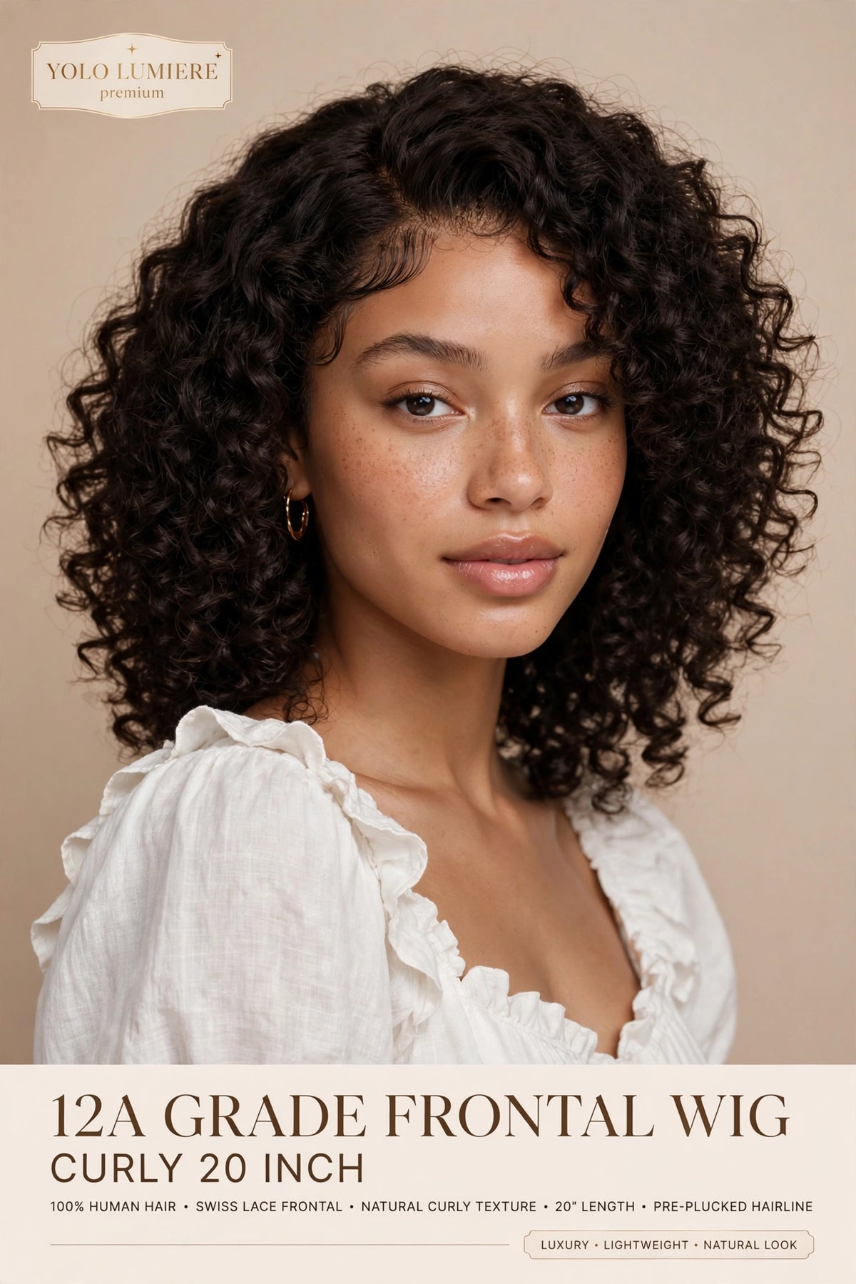 YOLO LUMIERE 12A Grade Swiss Lace Frontal Curly Wig 20 Inch - 100% Human Hair